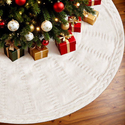 Jingle Jollys Christmas Tree Skirt 90cm Knitted Fabric Xmas Ornament Decor Beige-Occasions &gt; Christmas &gt; Christmas Decorations-PEROZ Accessories