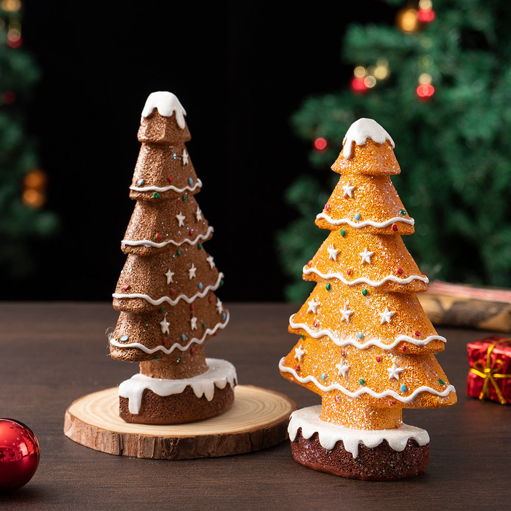 Yellow Charming Gingerbread Christmas Tree Figurine - Festive Resin Holiday Table Decor Ornament-Occasions > Christmas > Christmas Decorations-PEROZ Accessories