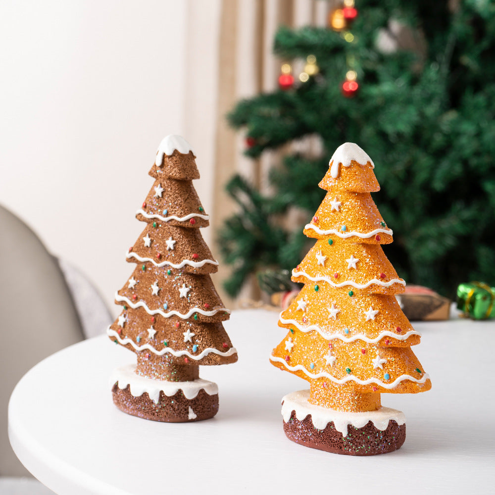 Yellow Charming Gingerbread Christmas Tree Figurine - Festive Resin Holiday Table Decor Ornament-Occasions > Christmas > Christmas Decorations-PEROZ Accessories