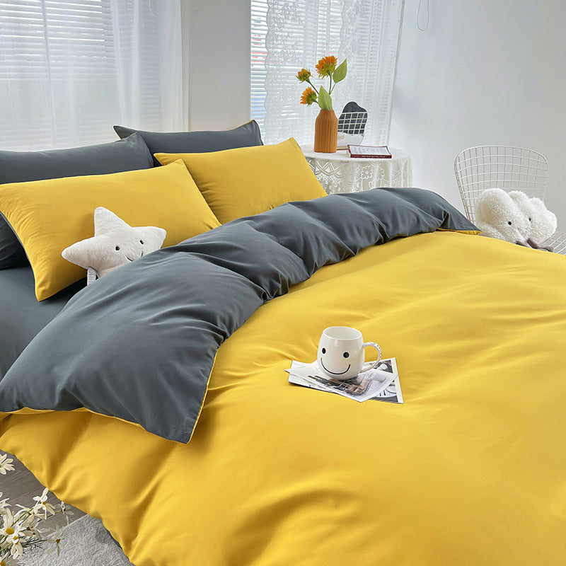 Yellow and Grey 4-Piece Cotton Bedding Set - Fits 1.5m/1.8m Beds (Duvet Cover 200x230cm, Bed Sheet 230x250cm)-Home &amp; Garden > Bedding > Duvet Covers-PEROZ Accessories