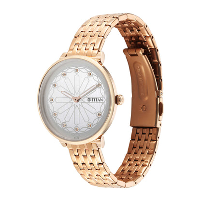 Titan Marhaba Silverwhite Dial Women Watch With Stainless Steel Strap-PEROZ Accessories