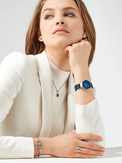 Bering Ladies Brushed Silver Solar Blue Watch-PEROZ Accessories