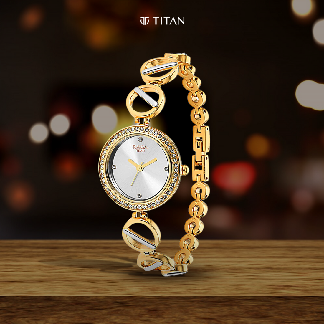 Titan Raga Viva Golden Dial Women Watch With Metal Strap-PEROZ Accessories