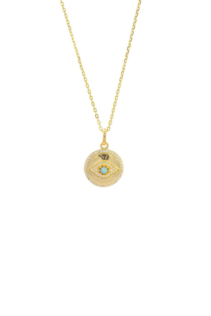 OPAL GLOW BLUE CREATED OPAL EVIL EYE MEDALION GOLD-PEROZ Accessories