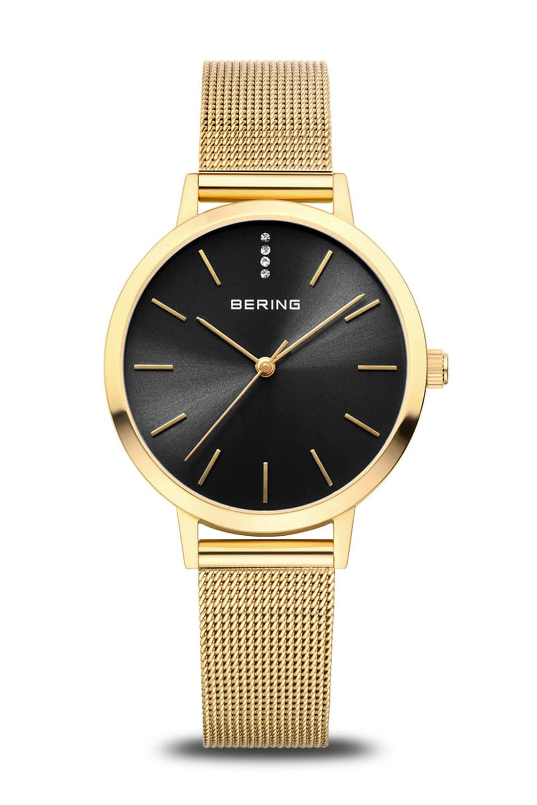 Bering Classic Ladies 34mm Round Gold Case Gold Mesh Strap Watch-PEROZ Accessories