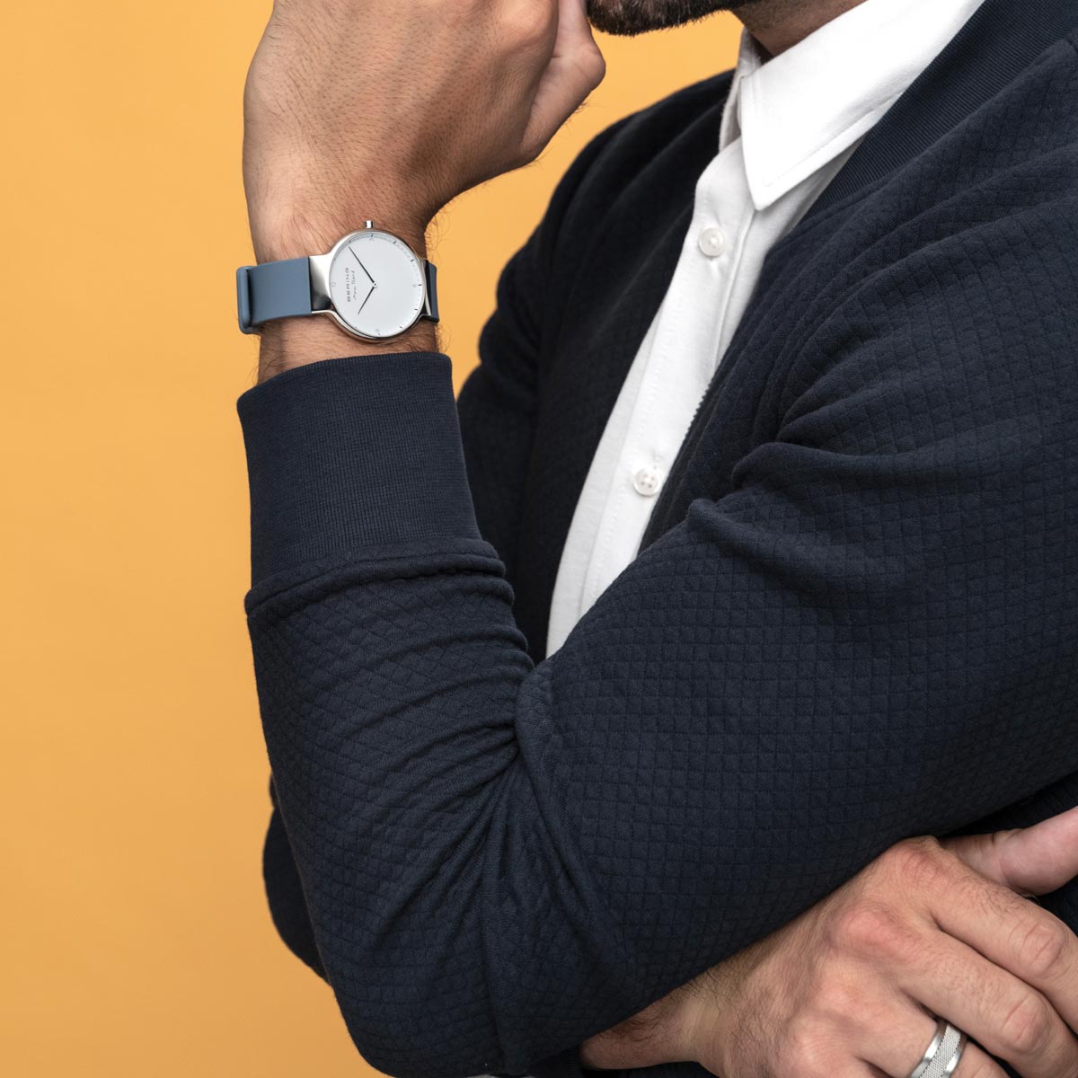 Bering Max René Polished Silver Blue Silicone Watch-PEROZ Accessories