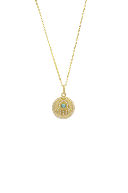 OPAL GLOW BLUE CREATED OPAL HAMSA MEDALION GOLD-PEROZ Accessories