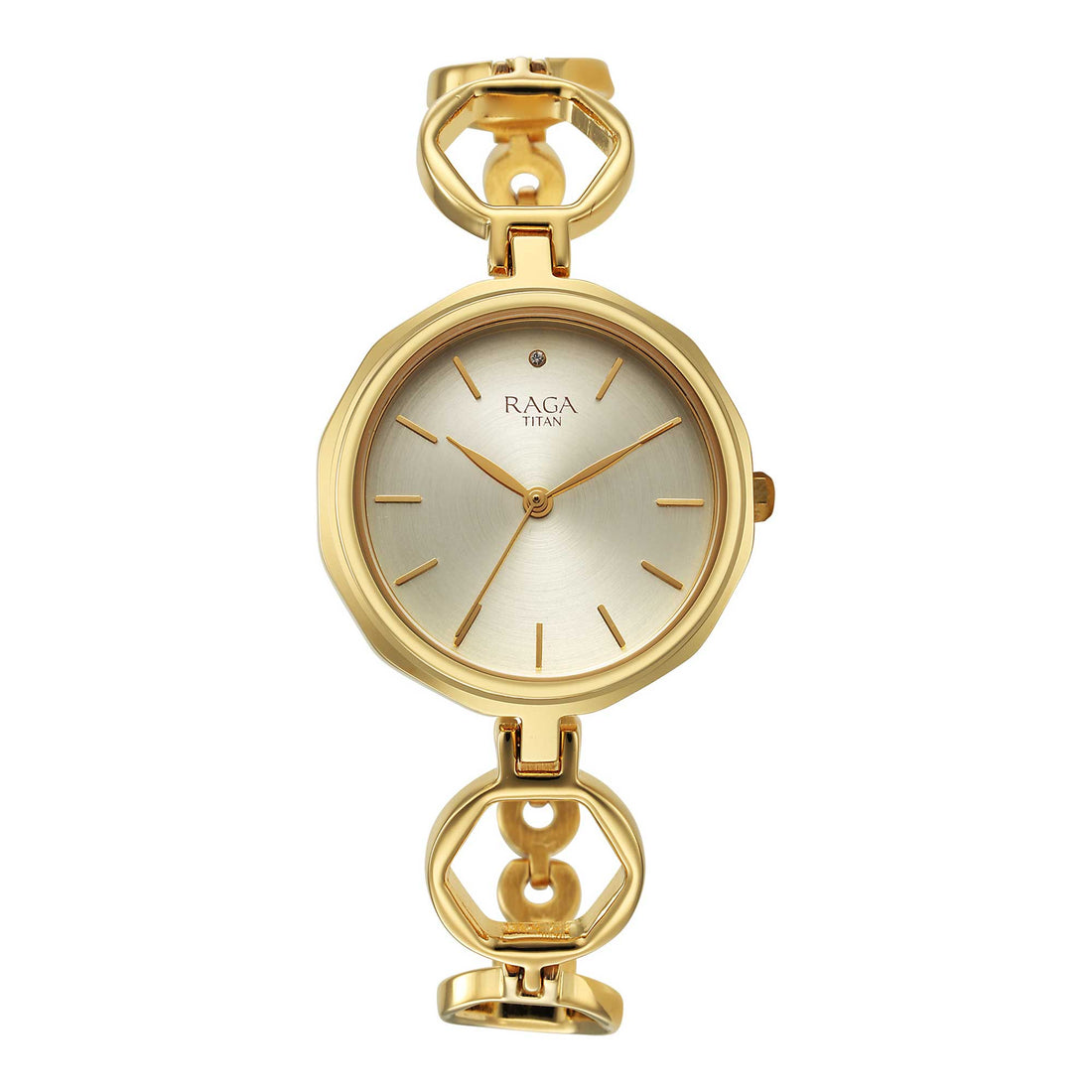 Titan Raga Viva Golden Dial Analog Quartz Metal Strap Watch for Women-PEROZ Accessories