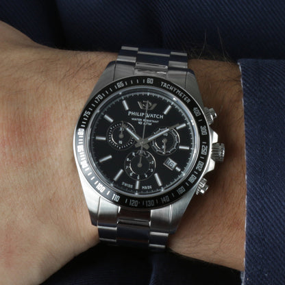 Philip Watch Caribe Black Stainless Steel Bracelet Chronograph-Watches-PEROZ Accessories