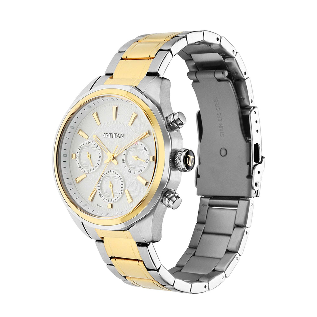 Titan Quartz Multifunction Silver Dial Stainless Steel Strap Watch for Men-PEROZ Accessories