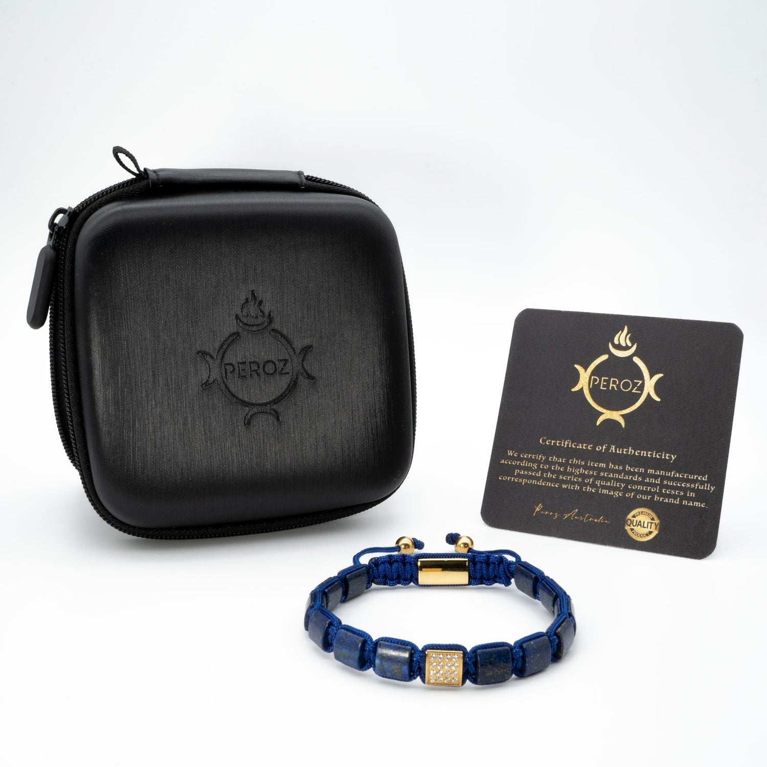 Blue Lapis Beaded Bracelet with Gold Plated CZ Setting