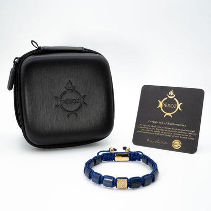 Blue Lapis Beaded Bracelet with Gold Plated CZ Setting