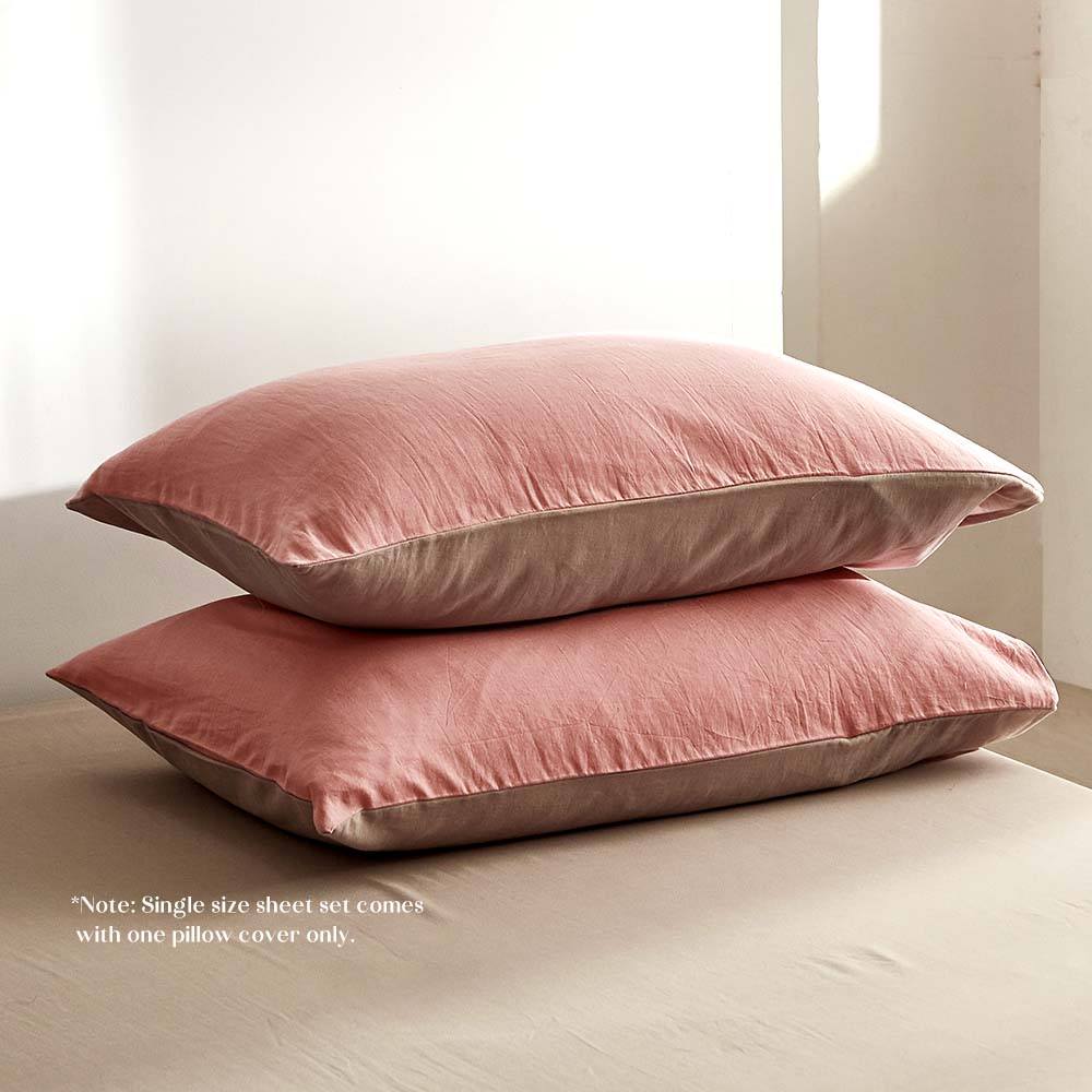 Bed Sheets - Cosy Club Cotton Bed Sheets Set Pink Brown Cover Single
