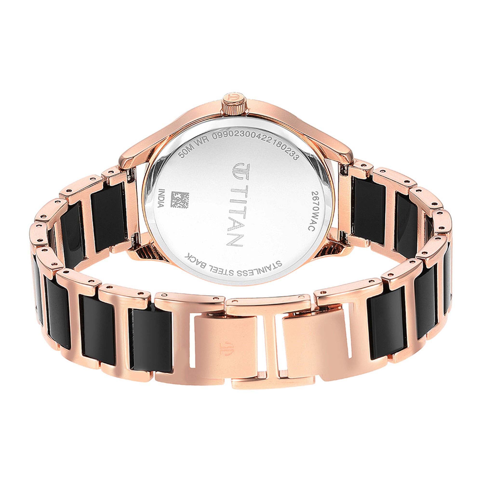 Titan Purple Acetate Black Dial Analogue with Day and Date Metal and Acetate Strap Watch for Women-PEROZ Accessories