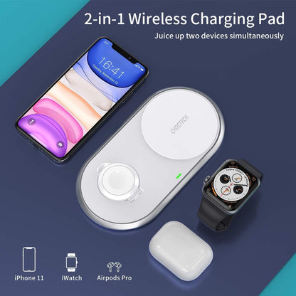 CHOETECH T317 2-in-1 Dual Wireless Charger Pad (MFI Certified)-Chargers-PEROZ Accessories