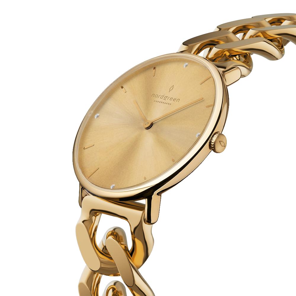 Nordgreen Native 28mm Gold Chain Crystal Dial Watch-PEROZ Accessories