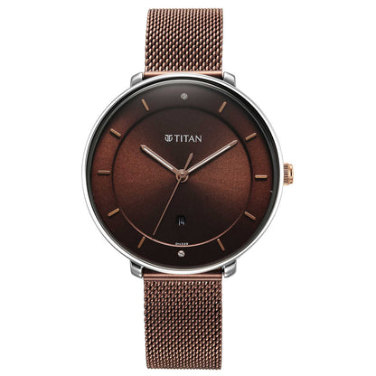 Titan Noir Brown Dial Analogue Stainless Steel Strap Watch for Women-PEROZ Accessories