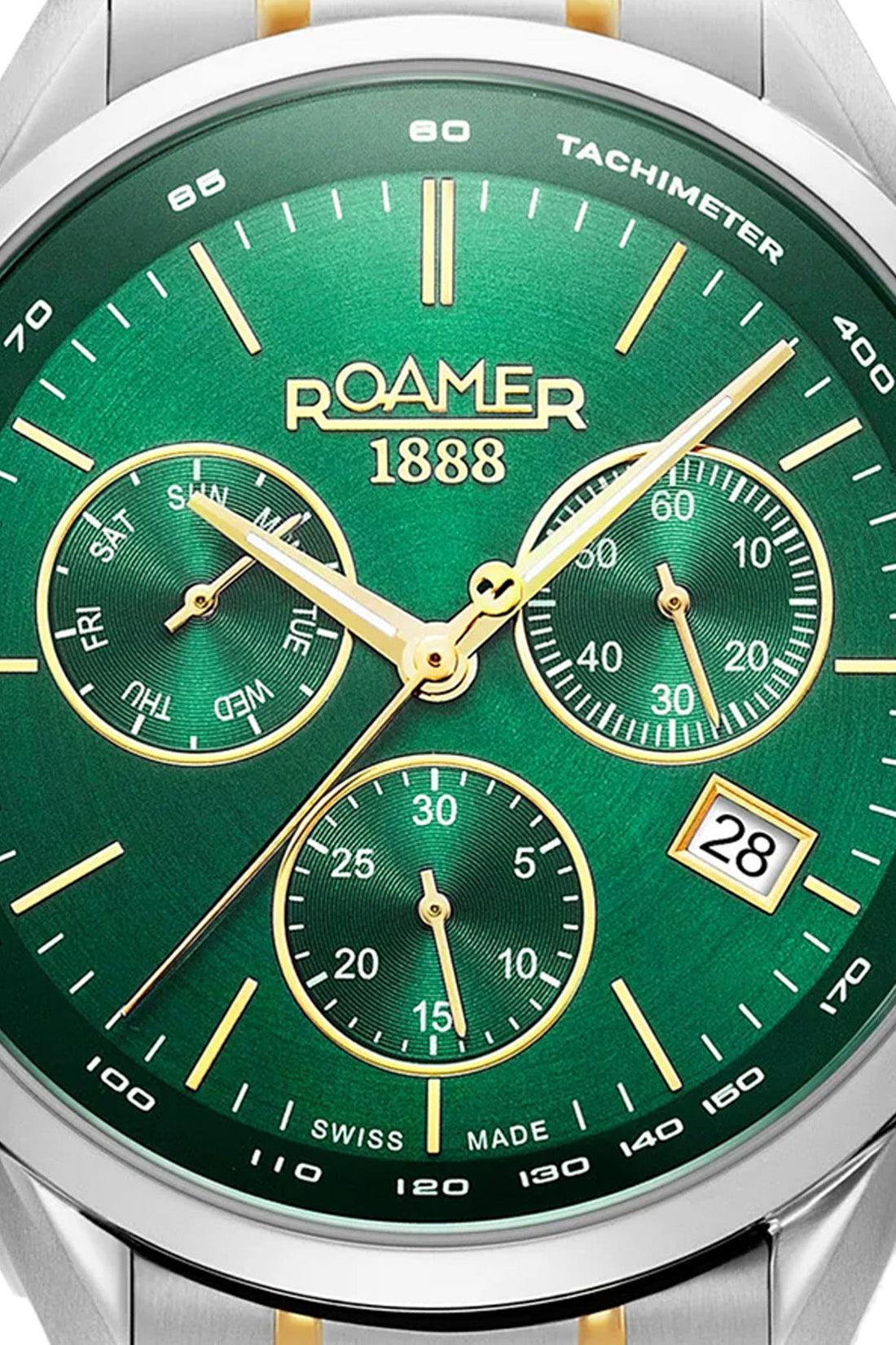 Roamer Pro Chrono 43.5mm Green Dial Two Tone Stainless Steel Strap Watch-PEROZ Accessories