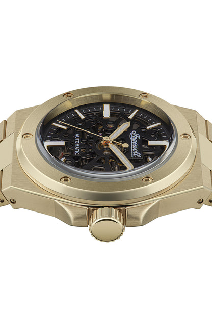 Ingersoll The Baller Automatic Black Dial Gold Stainless Steel Strap Watch-PEROZ Accessories