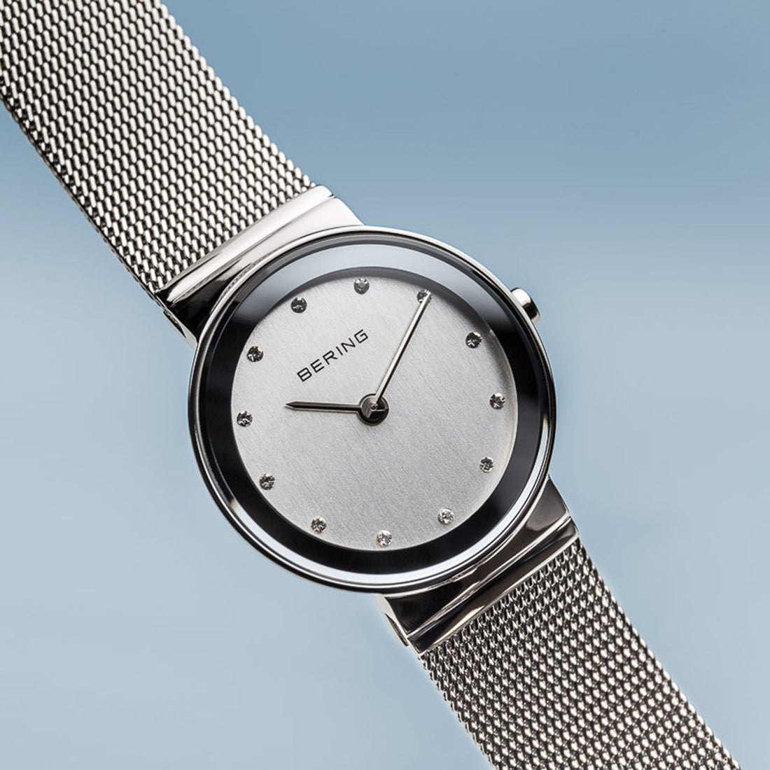 Bering Classic Polished Silver Mesh Swarovski Watch-PEROZ Accessories