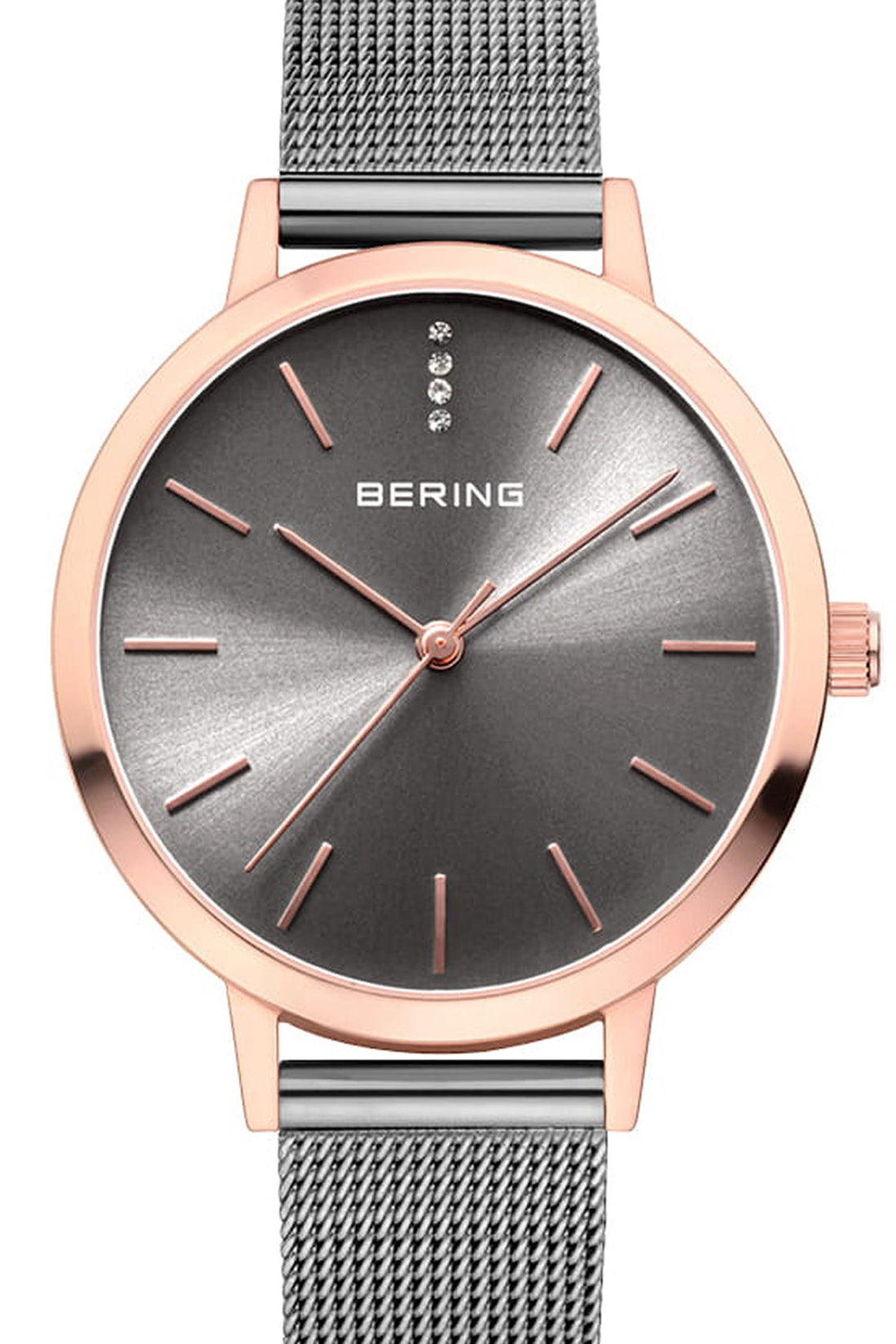 Bering Classic Ladies 34mm Round Rose Gold Case Gold Mesh Strap Watch-PEROZ Accessories