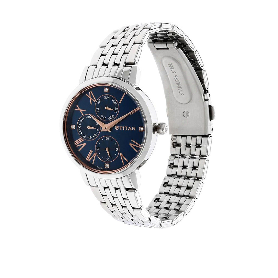 Titan Workwear Blue Dial Women Watch With Stainless Steel Strap-PEROZ Accessories