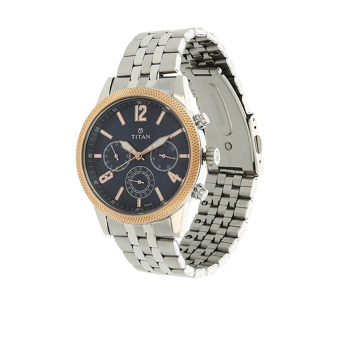 Titan Quartz Multifunction Blue Dial Stainless Steel Strap Watch for Men-PEROZ Accessories