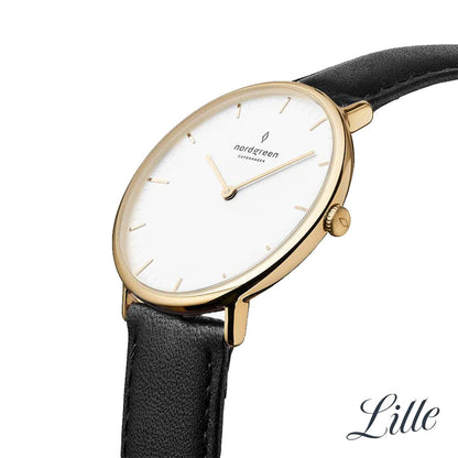 Nordgreen Native 40mm Yellow Gold Case Black Leather Watch-PEROZ Accessories
