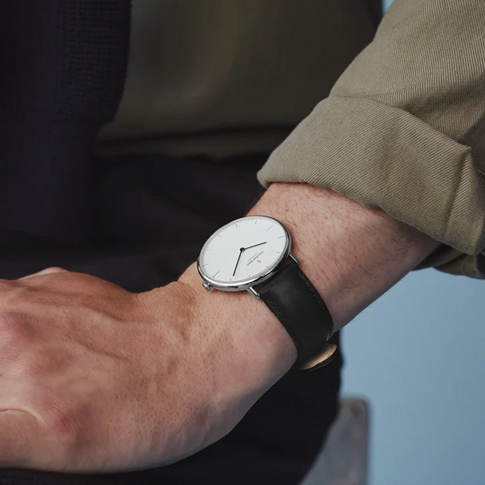 Nordgreen Native 40mm Silver Case Black Leather Watch-PEROZ Accessories