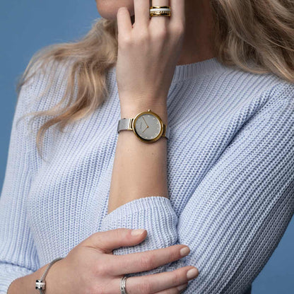 Bering Classic Polished Gold Silver Mesh Watch-PEROZ Accessories