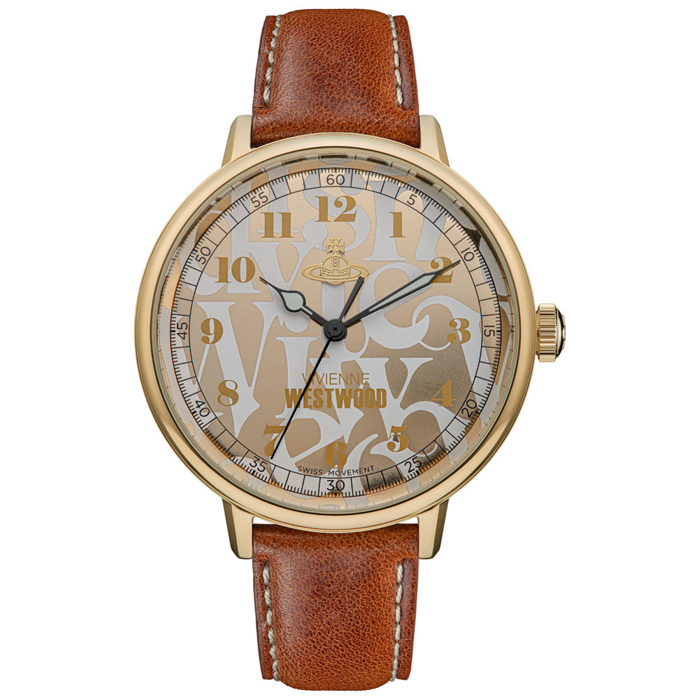 Vivienne Westwood Cavendish Gold 48mm Brown Leather Watch-PEROZ Accessories
