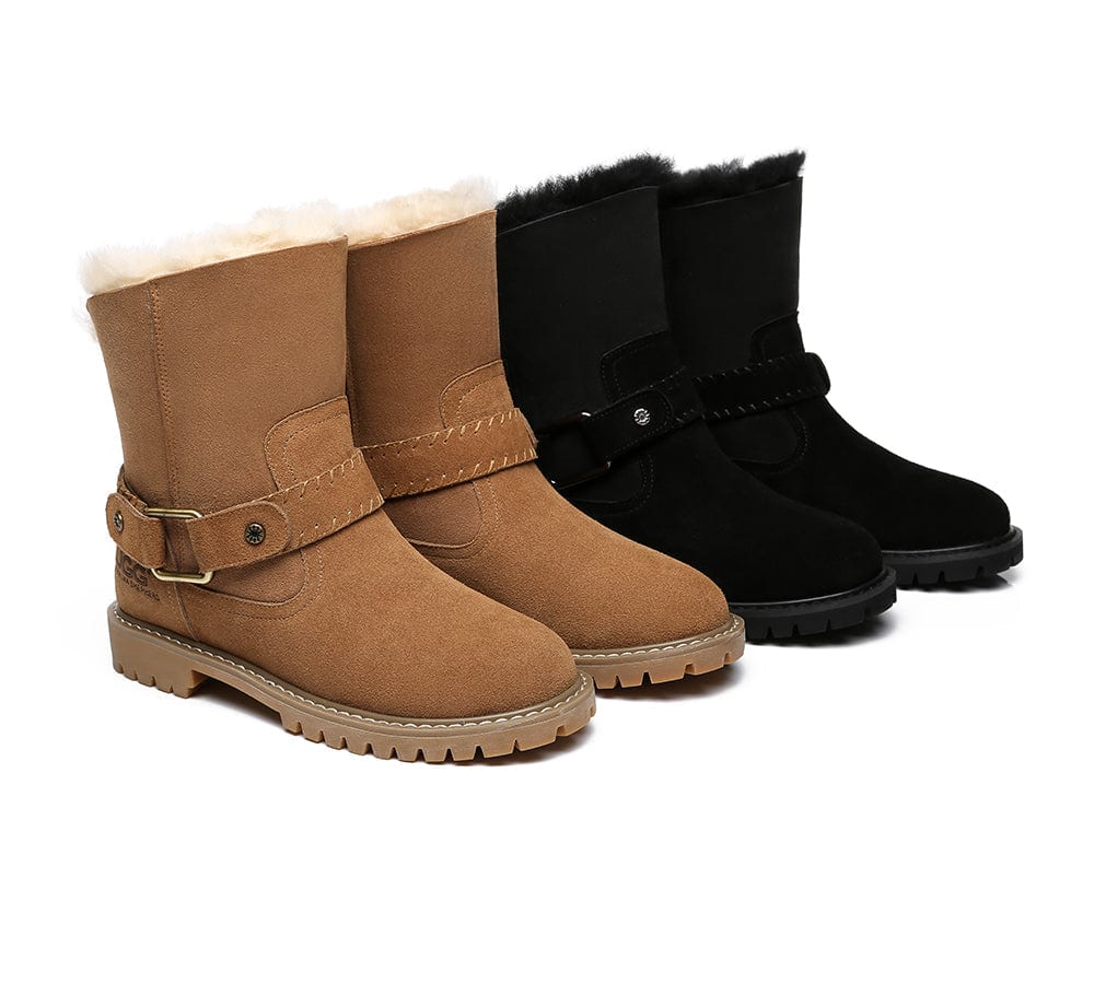 AUSTRALIAN SHEPHERD® UGG Chunky Boots Women Sheepskin Wool Mid Calf Sarah-Fashion Boots-PEROZ Accessories