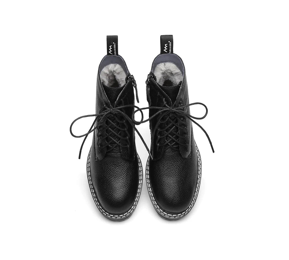 TARRAMARRA® Women Leather Sheepskin Wool Lace Up Black Boots Lana-PEROZ Accessories
