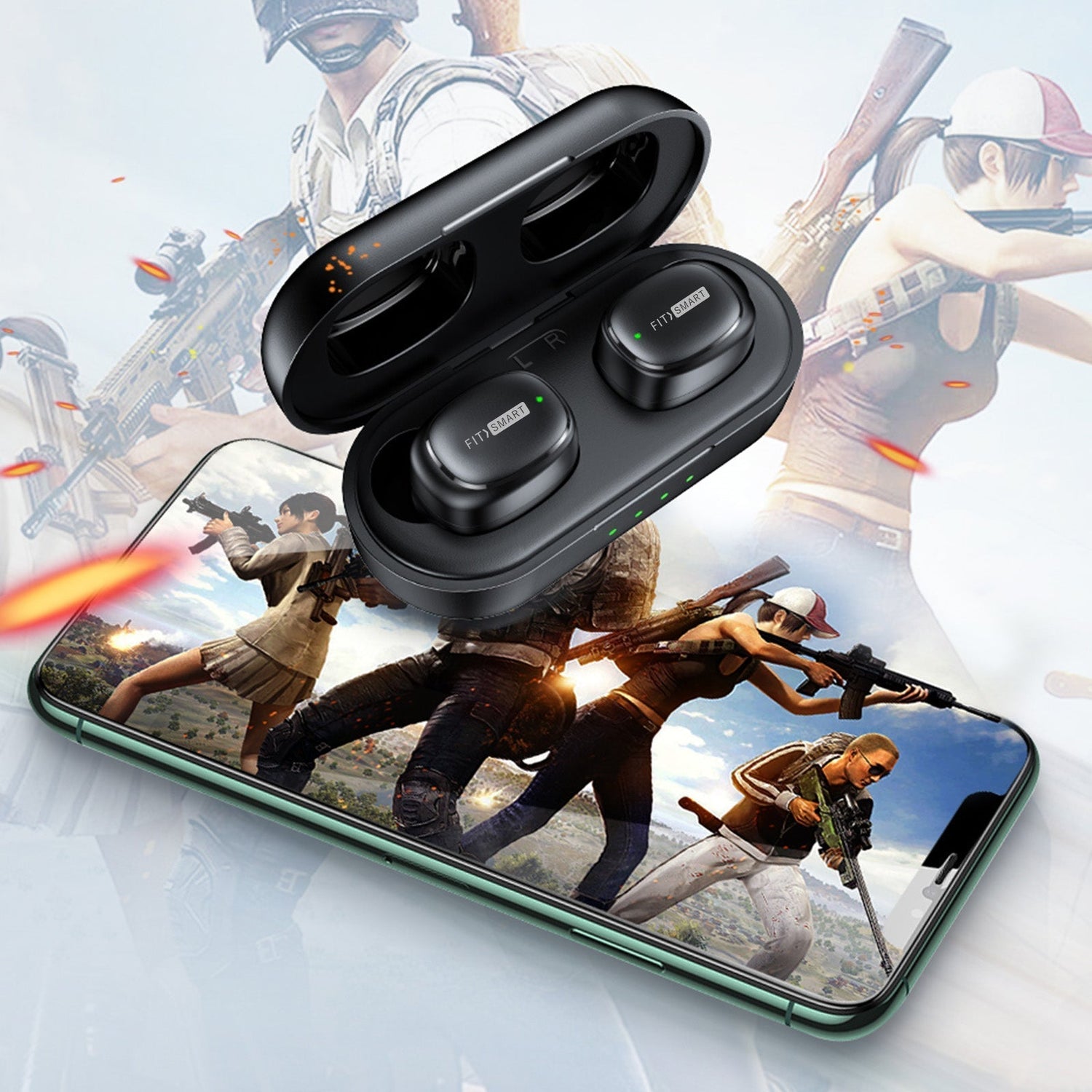 FitSmart In Ear Buds with Charging Case Portable Wireless Black-Headphones-PEROZ Accessories