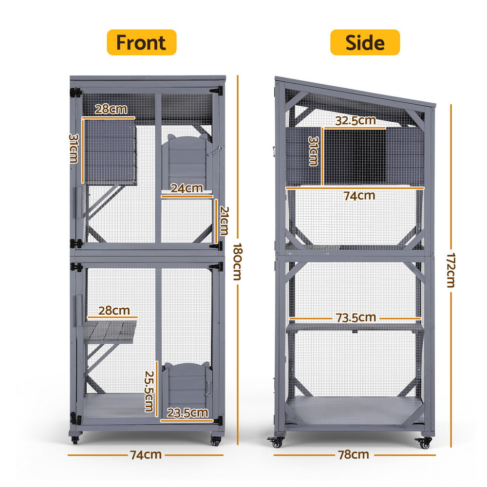 i.Pet Cat House Wooden 180cm Rabbit Hutch Pet Condo Small Dog Enclosure Cage-Pet Care > Cat Supplies > Cat Carriers &amp; Crates-PEROZ Accessories