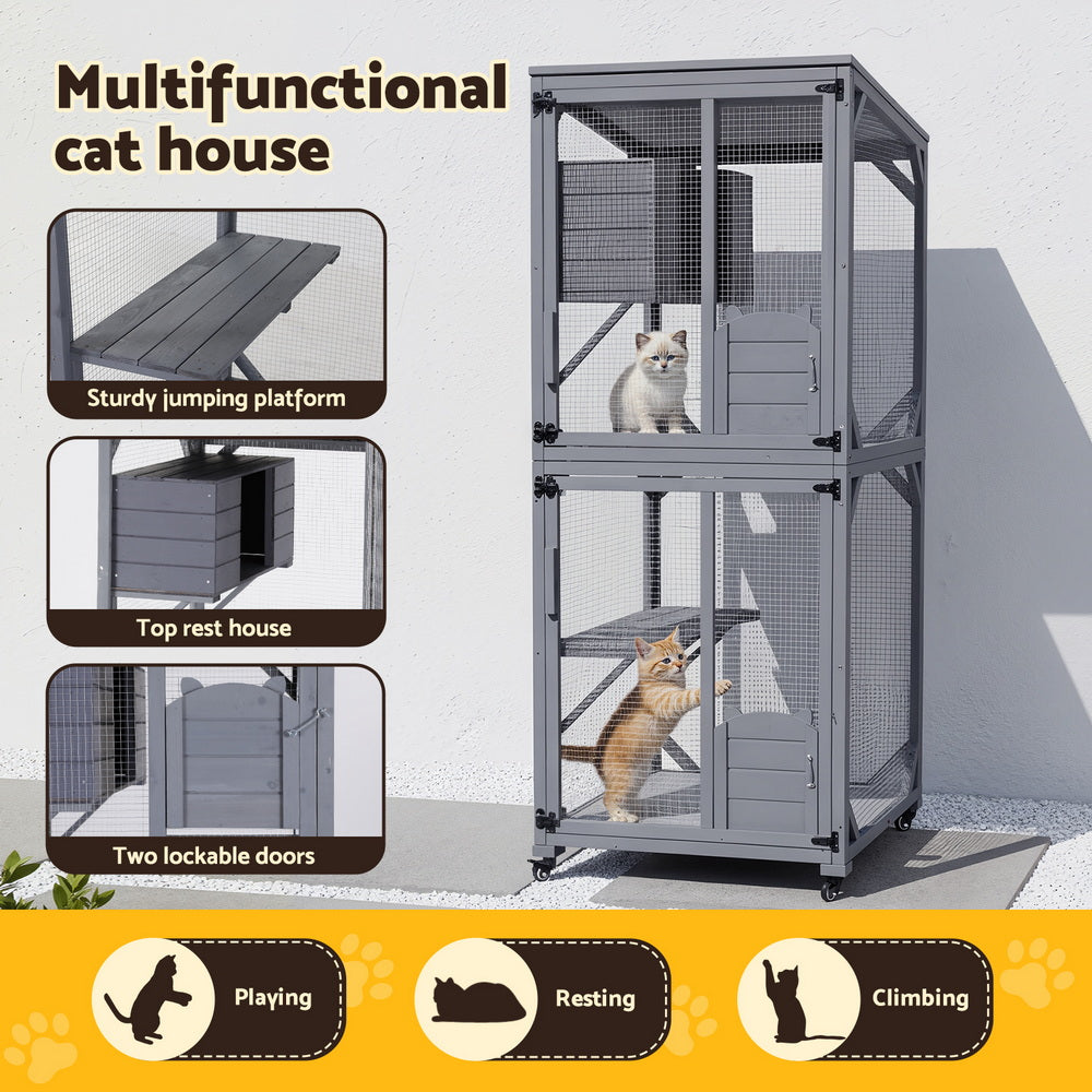 i.Pet Cat House Wooden 180cm Rabbit Hutch Pet Condo Small Dog Enclosure Cage-Pet Care > Cat Supplies > Cat Carriers &amp; Crates-PEROZ Accessories