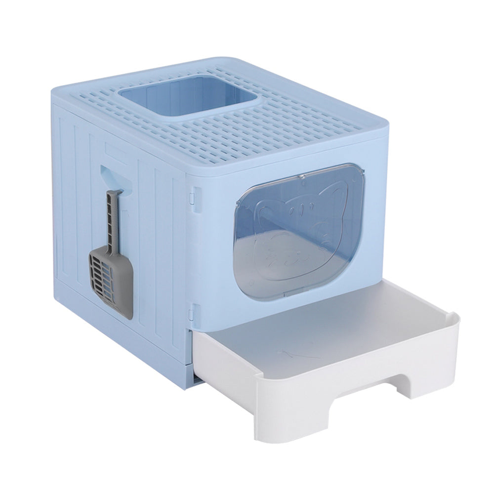 i.Pet Cat Litter Box Large Tray Kitty Toilet Enclosed Hooded Foldable Cat Litter Box Scoop Blue-Pet Care &gt; Cat Supplies &gt; Cat Litter-PEROZ Accessories