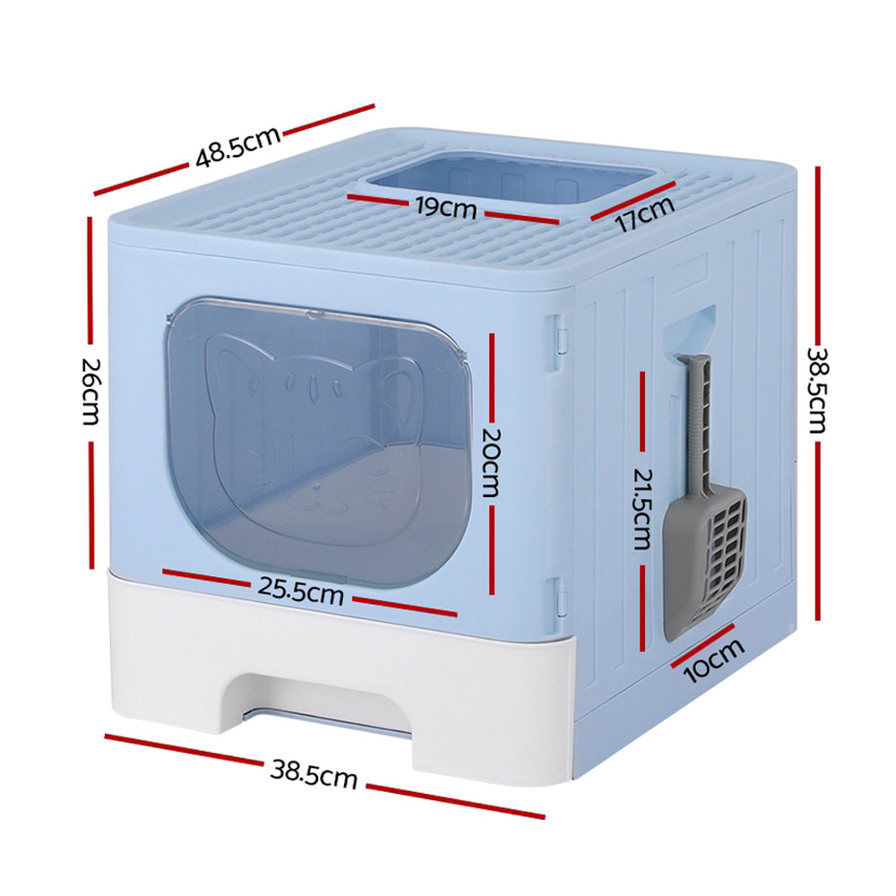 i.Pet Cat Litter Box Large Tray Kitty Toilet Enclosed Hooded Foldable Cat Litter Box Scoop Blue-Pet Care > Cat Supplies > Cat Litter-PEROZ Accessories