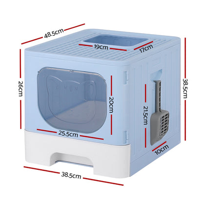 i.Pet Cat Litter Box Large Tray Kitty Toilet Enclosed Hooded Foldable Cat Litter Box Scoop Blue-Pet Care > Cat Supplies > Cat Litter-PEROZ Accessories