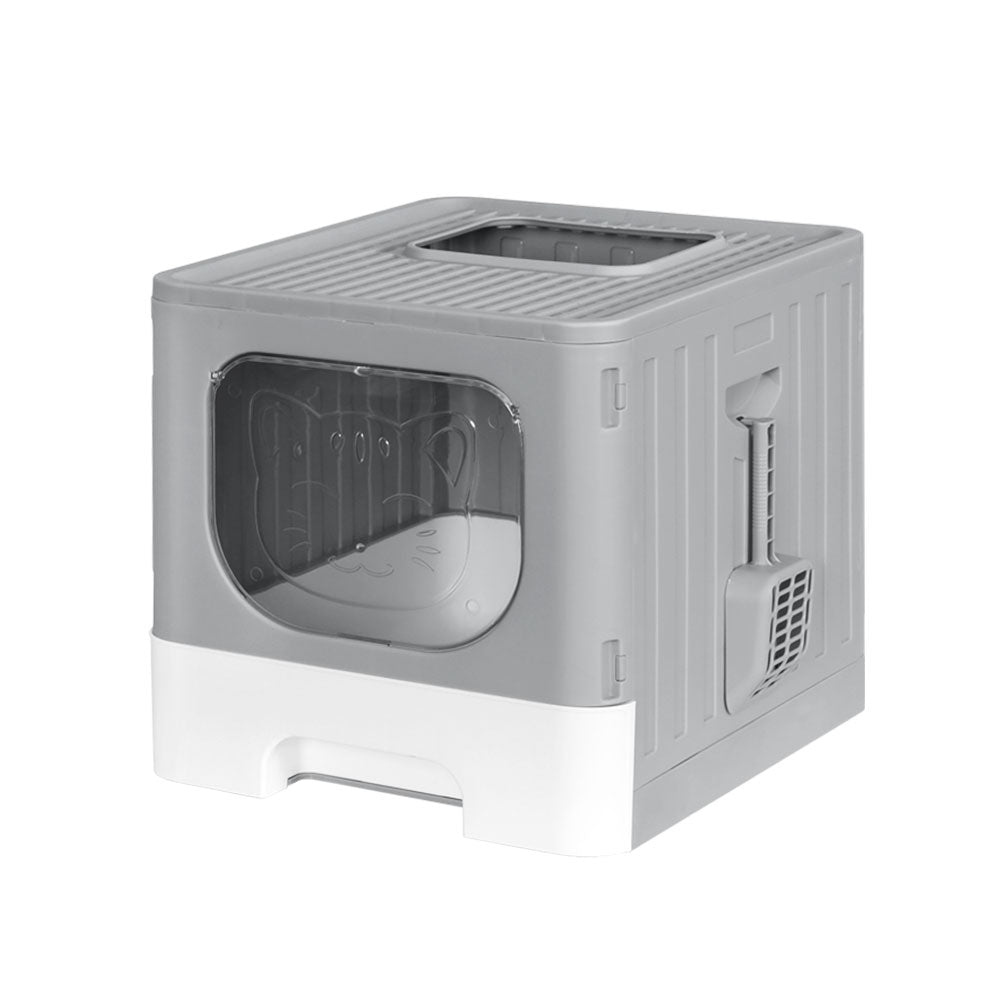 i.Pet Cat Litter Box Large Tray Kitty Toilet Enclosed Hooded Foldable Cat Litter Box Scoop Grey-Pet Care > Cat Supplies > Cat Litter-PEROZ Accessories