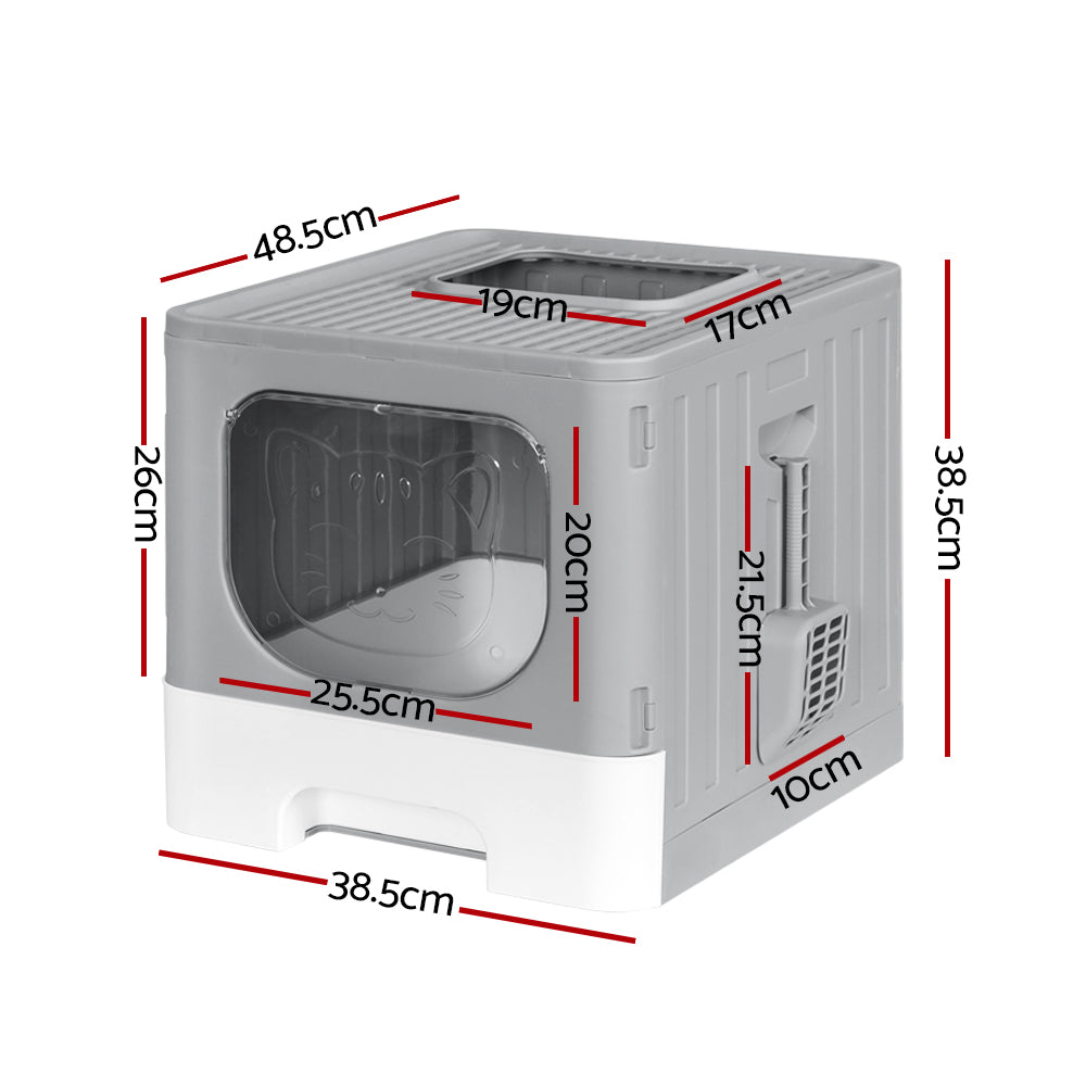 i.Pet Cat Litter Box Large Tray Kitty Toilet Enclosed Hooded Foldable Cat Litter Box Scoop Grey-Pet Care > Cat Supplies > Cat Litter-PEROZ Accessories