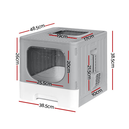 i.Pet Cat Litter Box Large Tray Kitty Toilet Enclosed Hooded Foldable Cat Litter Box Scoop Grey-Pet Care > Cat Supplies > Cat Litter-PEROZ Accessories