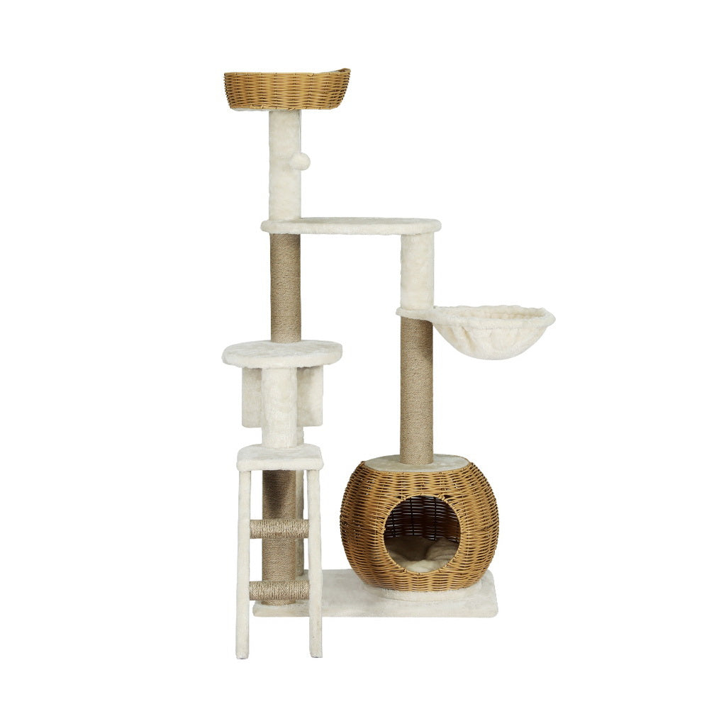 i.Pet Cat Tree 138cm Tower Scratching Post Scratcher Wood Bed Condo House Rattan Ladder-Pet Care > Cat Supplies > Cat Scratching Posts-PEROZ Accessories