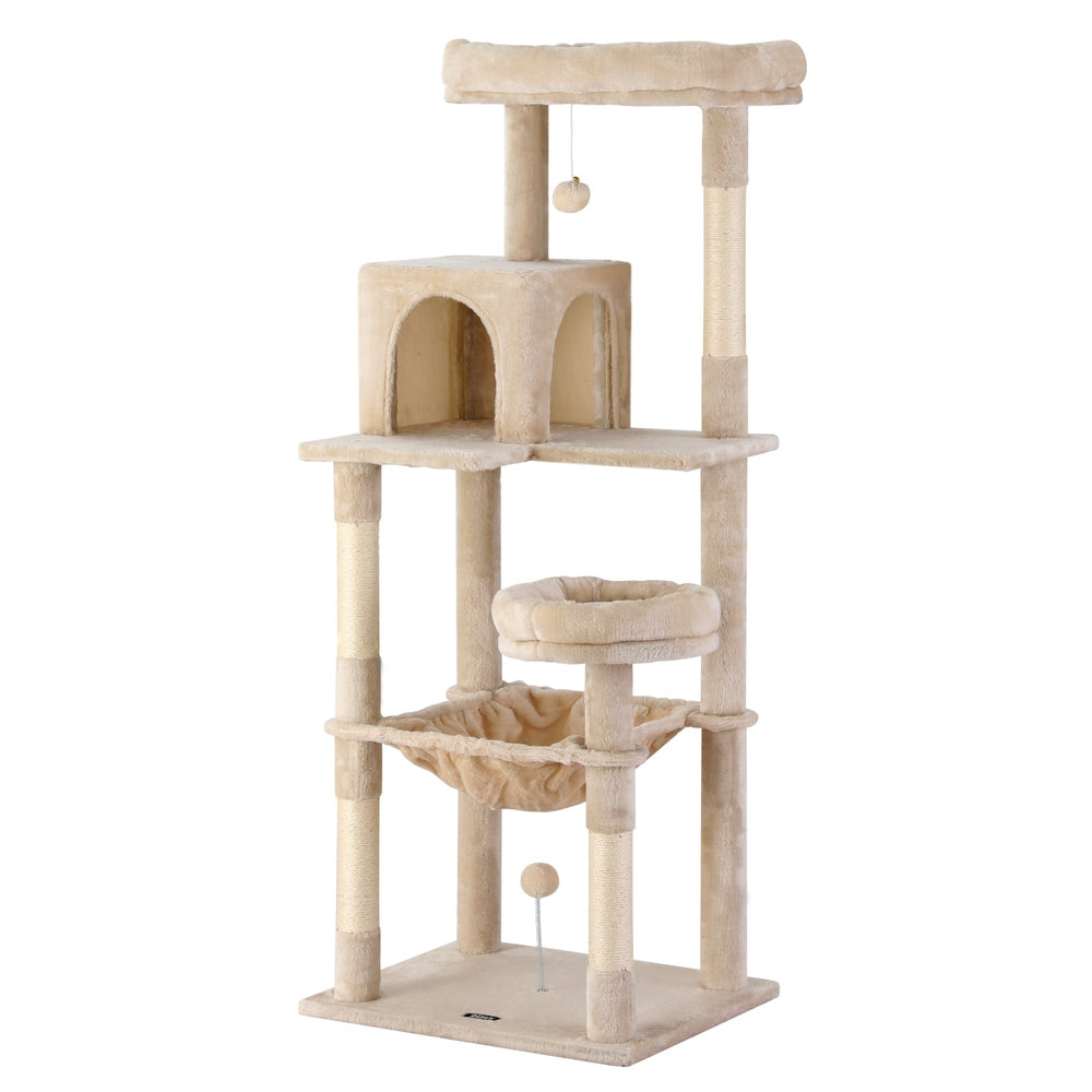i.Pet Cat Tree 143cm Tower Scratching Post Trees Scratcher Condo House Beige-Pet Care > Cat Supplies > Cat Scratchers-PEROZ Accessories