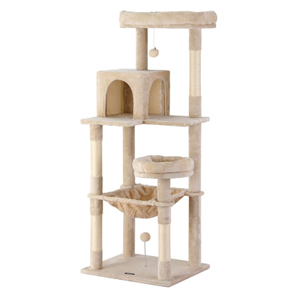 i.Pet Cat Tree 143cm Tower Scratching Post Trees Scratcher Condo House Beige-Pet Care > Cat Supplies > Cat Scratchers-PEROZ Accessories
