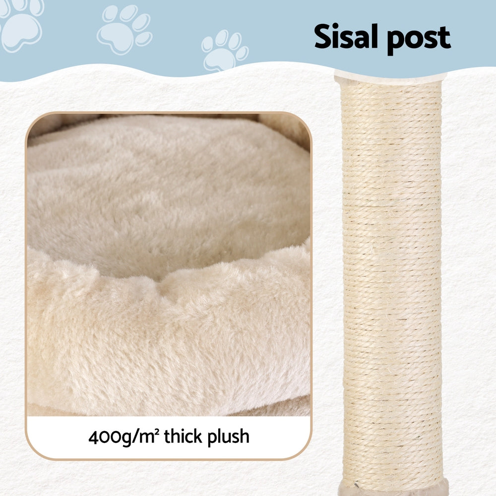 i.Pet Cat Tree 143cm Tower Scratching Post Trees Scratcher Condo House Beige-Pet Care > Cat Supplies > Cat Scratchers-PEROZ Accessories