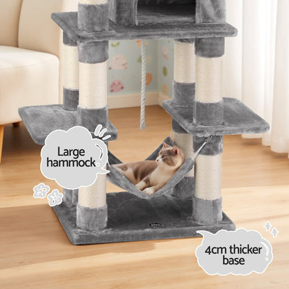 i.Pet Cat Tree 145cm Tower Scratching Post Trees Scratcher Condo House Light Grey-Pet Care > Cat Supplies > Cat Scratchers-PEROZ Accessories