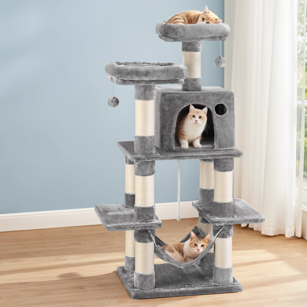 i.Pet Cat Tree 145cm Tower Scratching Post Trees Scratcher Condo House Light Grey-Pet Care > Cat Supplies > Cat Scratchers-PEROZ Accessories