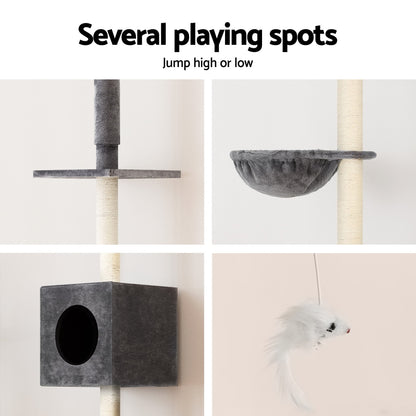 i.Pet Cat Tree 260cm Tower Scratching Post Scratcher Floor to Ceiling Cats Bed Dark Grey-Pet Care > Cat Supplies > Cat Scratching Posts-PEROZ Accessories