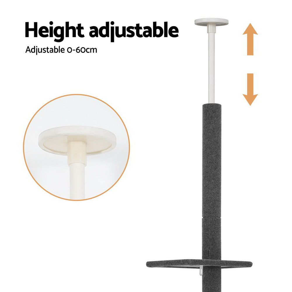 i.Pet Cat Tree 290cm Tower Scratching Post Scratcher Floor to Ceiling Cats Bed Grey-Pet Care > Cat Supplies > Cat Scratching Posts-PEROZ Accessories